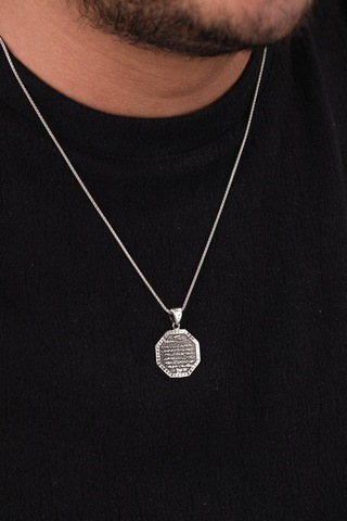 925 Ayar Gümüş Ayetel Kürsi Ayet Sekizgen Sekiz Köşeli Karartmalı Model Kolye Gümüş