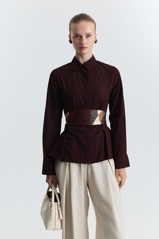 Antioch Peplum Poplin Gömlek Bordo