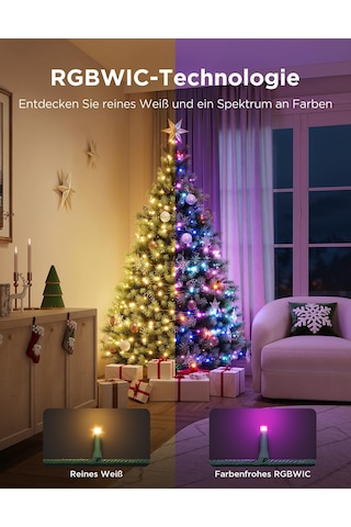 Govee Noel Işıltılı Dize Işıklar, İç Mekan Noel Peri Işıkları, 250 Led'li 20m Rgbwıc Işıklar, Noel Süslemeleri İçin 140+ Dinamik Sahne Modu, Alexa İle App Kontrolü Siyah