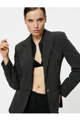 Koton Slim Fit Blazer Ceket Tek Düğmeli Cep Detaylı Siyah Çizgili 4sak50063uw Siyah