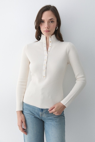 Krem Çıtçıtlı Boğazlı Kazak - 251037 Krem