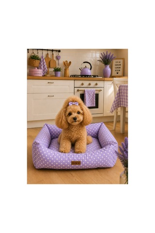 Kedi Ve Köpek Yatağı Kafa Destekli Kaydırmaz Taban Yıkanabilir Fermuarlı Minder %100 Boncuk Elyaf Lila - 880946152 M