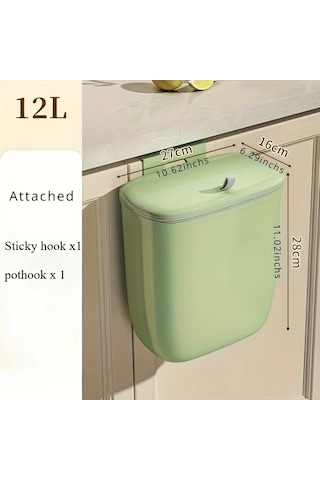 Honeybeeshop Duvar Montajlı Mutfak Çöp Kutusu Dolap Kapısı Asma Gıda Atık Sepeti 12l Avokado Yeşili 10l Siyah