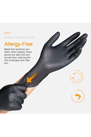 Suofeng "100 Adet Nitril Eldiven - Latex İçermez, Tozsuz, Dayanıklı, Yağa Ve Kimyasallara Dayanıklı" Siyah