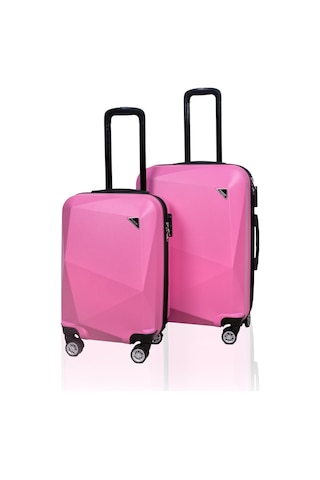 Polo&Sky Elmas Model Pembe Renk 2'li Valiz Seti (Kabin+Orta)