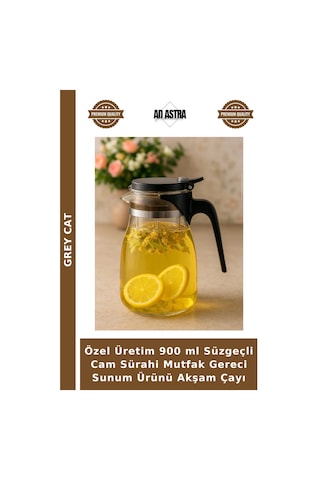 Özel Üretim 900 Ml Süzgeçli Cam Sürahi Mutfak Gereci Sunum Ürünü Akşam Çayı