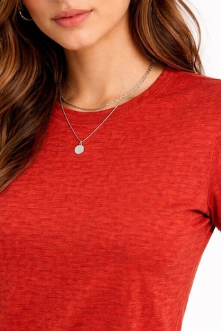 Novalisse Kadın Flam Kumaş Melanj Dokulu Regular Fit Tişört Bisiklet Yaka Yazlık T-shirt - Kiremit Çoklu Renk