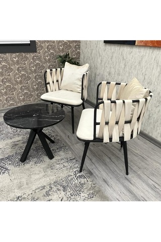 Balkon,teras,kafe,çay Seti İkili Takım Gözde Çay Seti Takımı Siyah Krem Siyah Krem