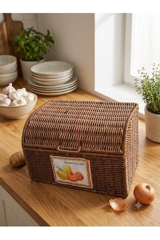 Sentetik Rattan Patates Soğanlık Kabı Hasır - Kahverengi