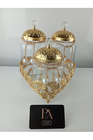 Çay Kahve Şekerlik Kavanoz Sunumluk Söz Nişan Kız İsteme Çikolatalık Dekoratif Obje Biblo Süs Eşya Üçgen Altın