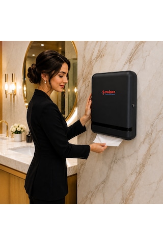 Mulpex Z Katlama Kağıt Havlu Dispenseri Siyah 400 Yaprak Kapasiteli Abs Duvar Tipi