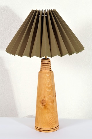 El Yapımı Ahşap Pileli Masa Lambası Abajur Haki Yükseklik 66 Yeşil