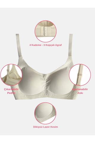 Alya Underwear Kadın Dikişsiz Sütyen Çıkarılabilir Yuvarlak Kaplı Lazer Kesim Görünmez Sütyen Siyah Ekru