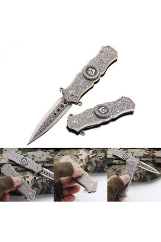 Göbeği Fosforlu 16cm İthal Stres Çarklı Kamp Çakısı Hediyelik Gümüş