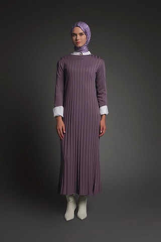 Armine Trend Kendinden Çizgili Triko Elbise Lila 25kt901