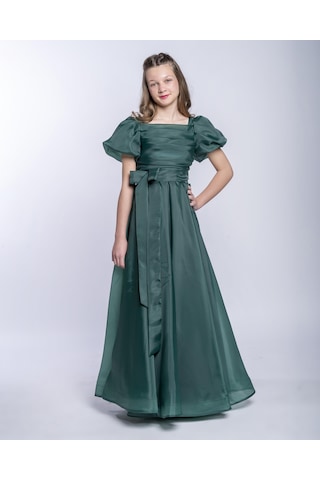 Kız Çocuk/genç Yeni Moda Parlak Kumaş Omuz Detaylı Tam Kalıp Abiye Elbise 5416-zümrüt Zümrüt Yeşili