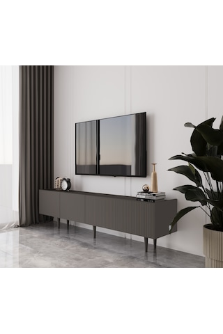 Capella Gri Mdf Country 4 Kapak Ahşap Ayaklı 160 Cm Tv Ünitesi