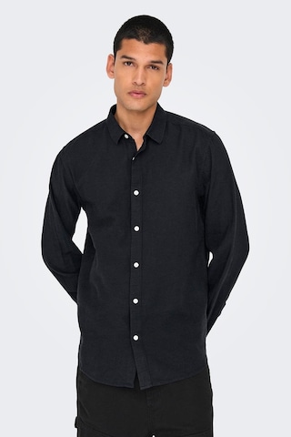 Only & Sons Onscaiden Ls Solid Linen Shirt Noos Erkek Gömlek-26529 Siyah