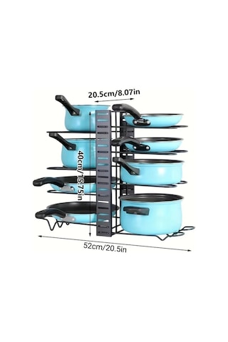 Honeybeeshop Siyah- Çok Yönlü Mutfak Düzenleyici Kapaklı Ayarlanabilir Tencere Tava Rafı Ev Restoran Kullanım Demir Depolama Rafı Siyah-
