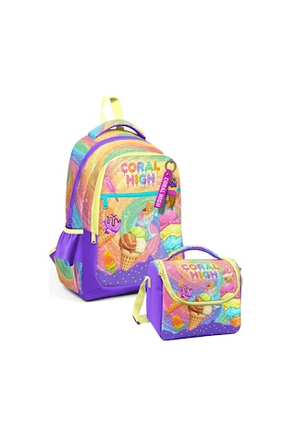 Coral High Mor Sarı Dondurma Baskılı Kız Çocuk Okul Çantası Ve Thermo Beslenme Çantası Seti Çok Renkli