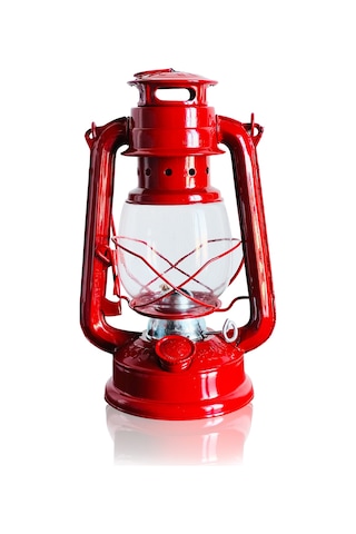 Kamp Lambası Kırmızı - Sönmeyen Gaz Lambası - Gemici Feneri 24 CM Çok Renkli