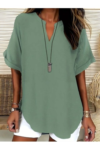 Simala Kadın Kısa Kollu V Yakalı Aerobin Bluz Yeşil
