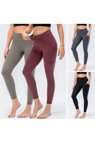 Kosona Kadınlar Yüksek Bel Dört Cep Spor Tayt - Yoga, Koşu, Bisiklet İçin Dayanıklı Nilon-spandex Gri Avrupa Numara 6/m Gri