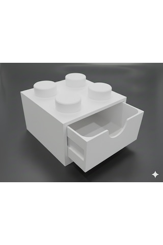 Lego Tasarımlı Mini Çekmece 2x2 Masaüstü Düzenleyici Dekoratif Saklama Kutusu Beyaz
