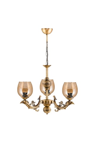 Dede Üç Kollu Sava Zamak Avize Bal Rengi Camlı Eskitme Bal