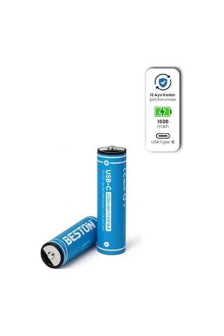 Beston Usb Type-c Kablo İle Şarj Edilebilir Lityum 4'lü Kalem Pil 1.5v Aa / 2220 Mwh 500mah