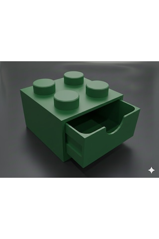 Lego Tasarımlı Mini Çekmece 2x2 Masaüstü Düzenleyici Dekoratif Saklama Kutusu Yeşil