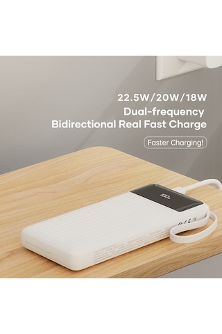 Rock P79 Pro Pd 20w 10000 Mah. Dijital Ekran Göstergeli Dahili Kablolu Power Bank Beyaz