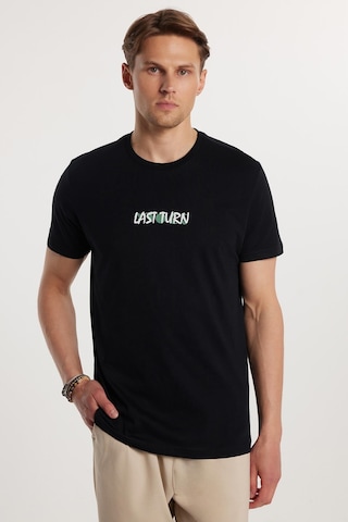 Tudors Erkek Slim Fit Dar Kesim %100 Pamuk Yumuşak Dokulu Baskılı Siyah Bisiklet Yaka Tişört-33161 Siyah