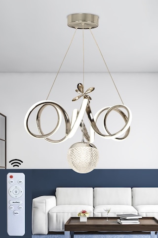 Ransom Toplu Kumandalı Krom Gümüş Dimmerli Ledli Kıvrım Avize Gri