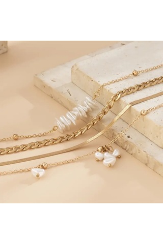Girift Vintage Senky 4 Adet Gold Zincir Beyaz Taşlı Kolye Seti Gold