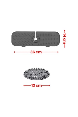 2 Li Lavabo Matı Ve Süzgeç Seti, Musluk Sünger Matı + Süzgeçli Banyo Küvet Evye Tıkacı Gider Kapağı Gri