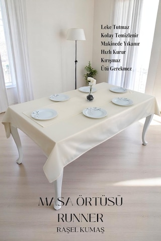 Smooth Set Masa Örtüsü Ve Runner Seti Sofra Bezi Çeyiz Seti Masa Örtüsü Ve Runner Krem