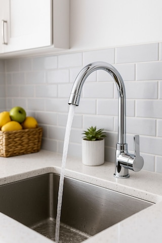 Rudi Armatür Pirinç Malzeme 360 Döner Görseli Eviye Bataryası Gümüş