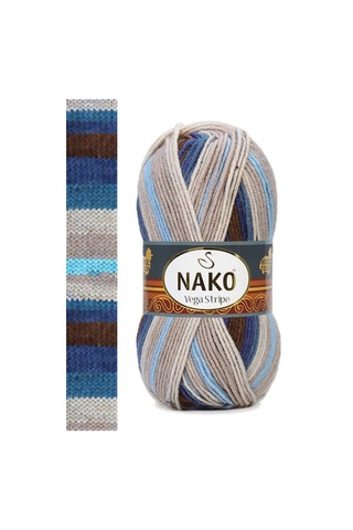 Tedar 5 Adet Vega Stripe Premium Akrilik El Örgü İpi Yünü No: 82422 Najmaddin (No:1) 8.5Cm X 10.5 Cm
