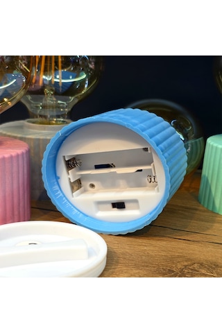 Ampul Tasarımlı Retro Masa Lambası Pilli Dekoratif Gece Lambası Mavi
