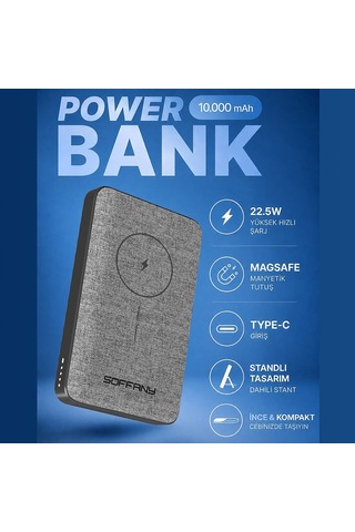 Ehz-60 22.5w Hızlı Şarj Pd Magsafe Powerbank 10000 Mah Slim Hızlı Siyah