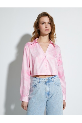 Koton Crop Gömlek Floral Desenli Pembe Desenli 4sak60333pw 4SAK60333PW2D5 Pembe