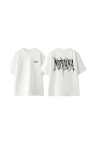 Thewert Nirvana 1 Tasarım Sırt Baskılı Pamuk Beyaz Oversize T-shirt