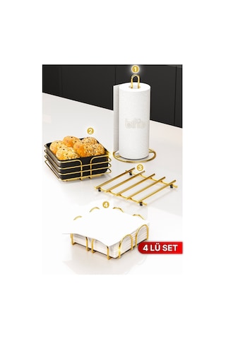 Sofra Mutfak Sunumluk Rulo Peçetelik Havluluk Nihale Ekmeklik 4lü Sofra Seti Mutfak Düzenleyici