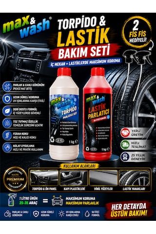 Max&wash Torpido & Lastik Bakım Seti Torpido Parlatıcı Süt 1 Kg + Lastik Parlatıcı 1 Kg 2 Adet Fıs Fıs Hediyeli