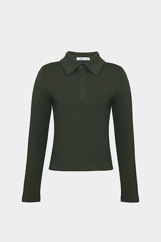 Açelyaokcu Premium Polo Yaka Vatka Detaylı Pamuklu Fit Tişört Haki