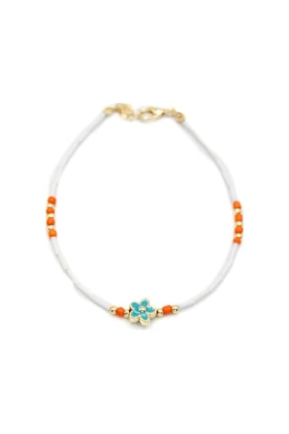 Boncuklu Çiçek Halhal - Mavi Çok Renkli