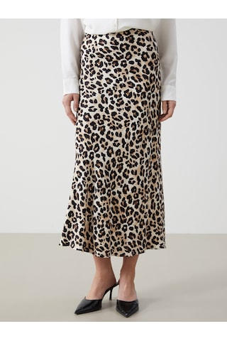 Lcwaıkıkı Classic Kahverengi Leopar Desenli A Kesim Saten Kadın Etek