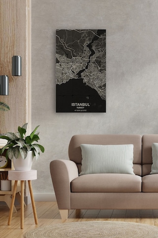 Doğal Taş Tablo - Istanbul Haritası Siyah- Duvar Dekoru 30x50cm