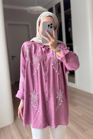 Kahijab Stella Boncuk İşlemeli Gömlek - Gülkurusu